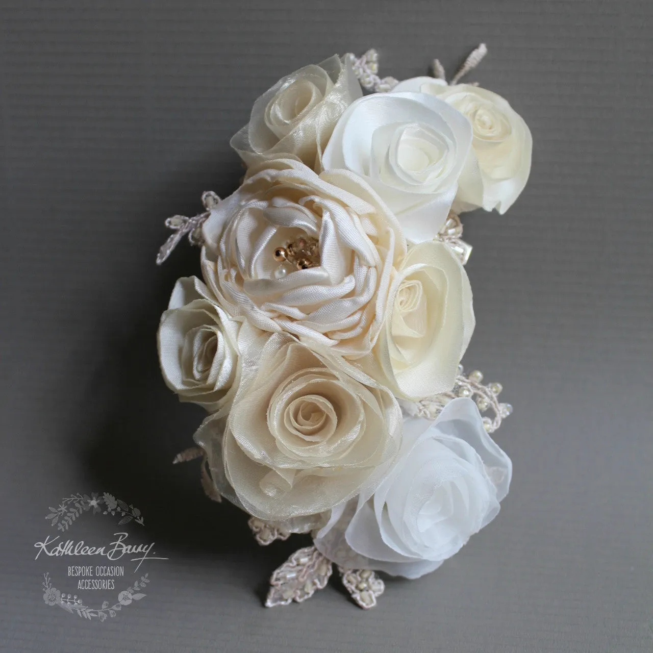 Caroline floral hairpiece - handmade fabric flower - bridal wedding accessories - colors to order