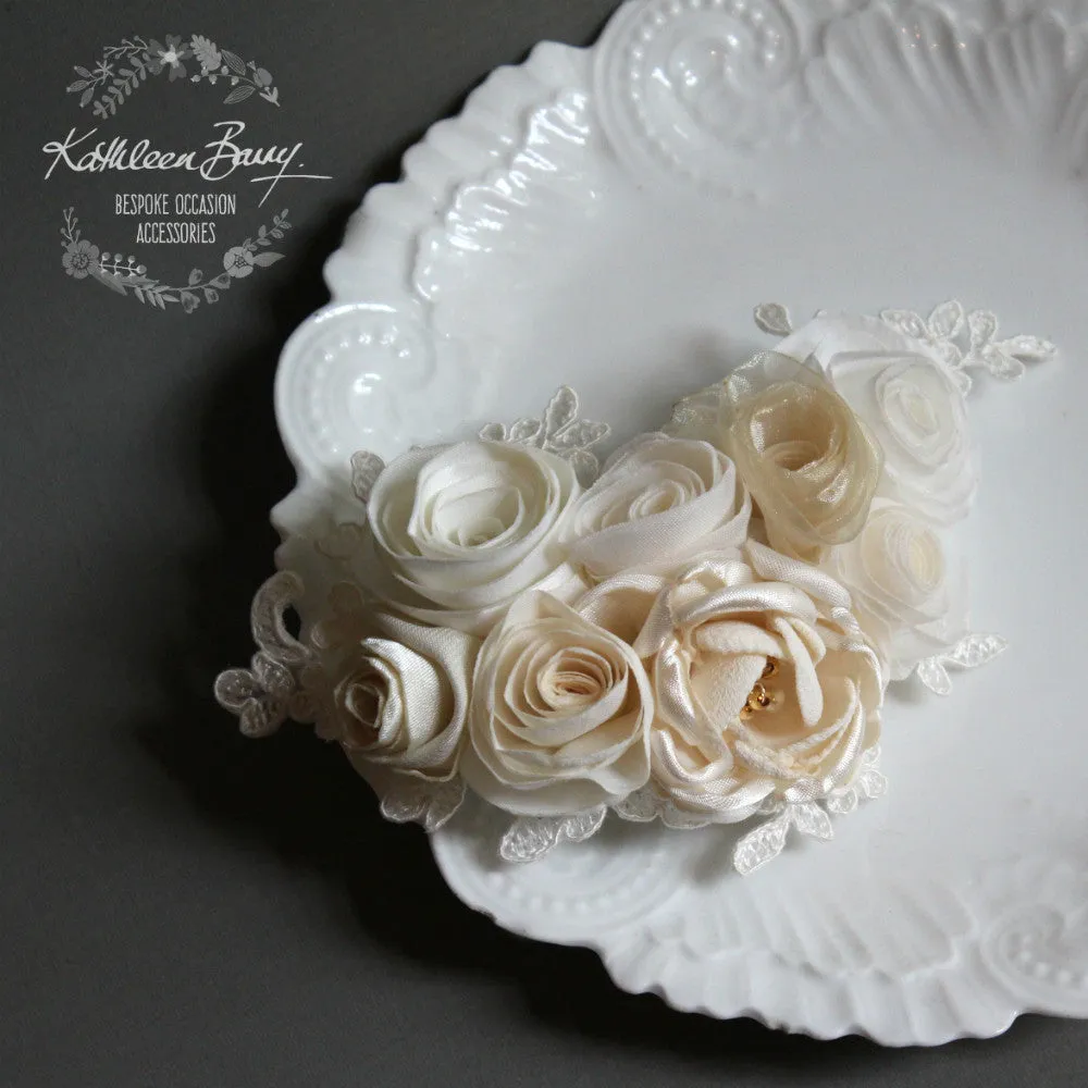 Caroline floral hairpiece - handmade fabric flower - bridal wedding accessories - colors to order