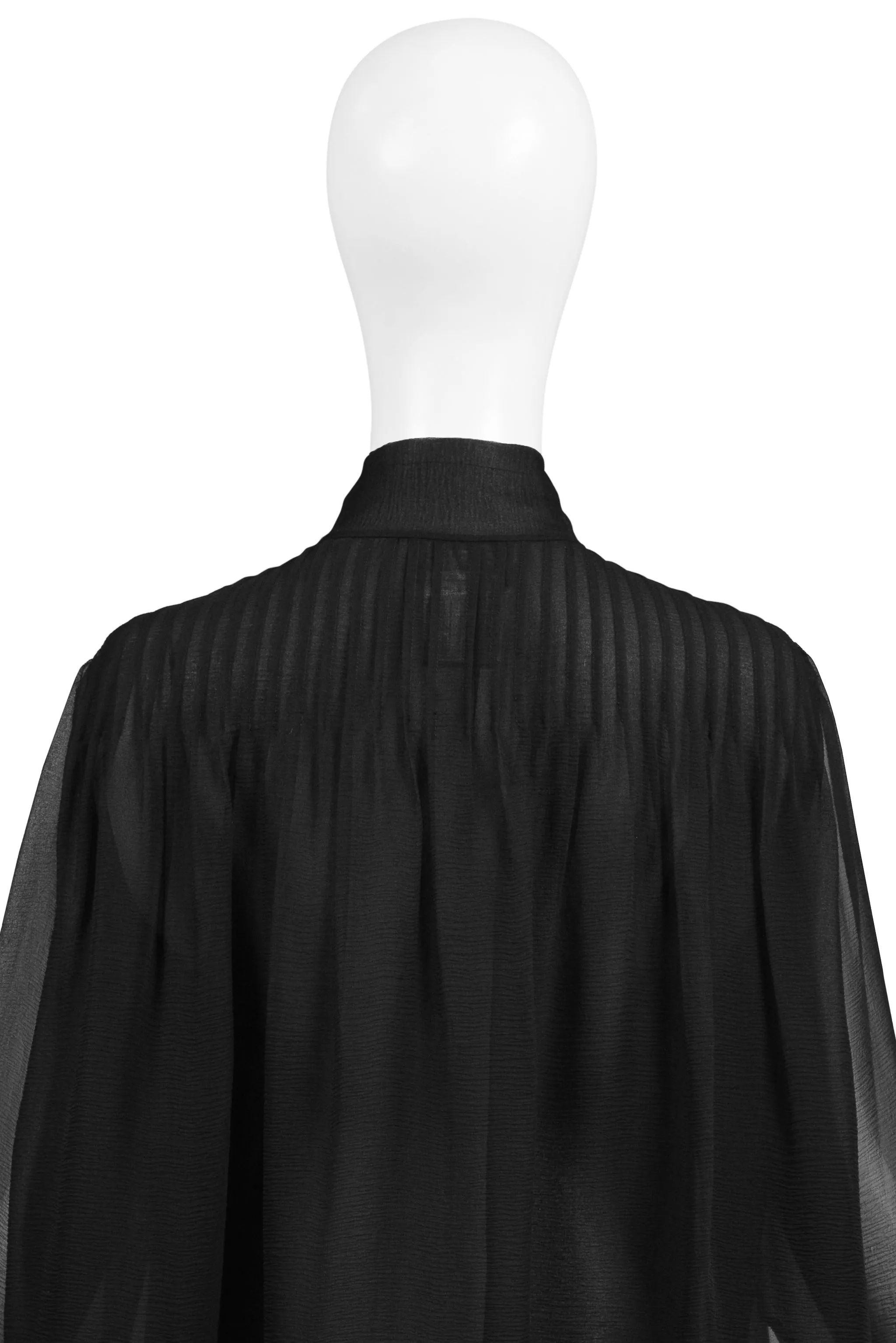 CHANEL BY KARL LAGERFELD BLACK CHIFFON PUSSY BOW BLOUSE WITH CC BUTTONS