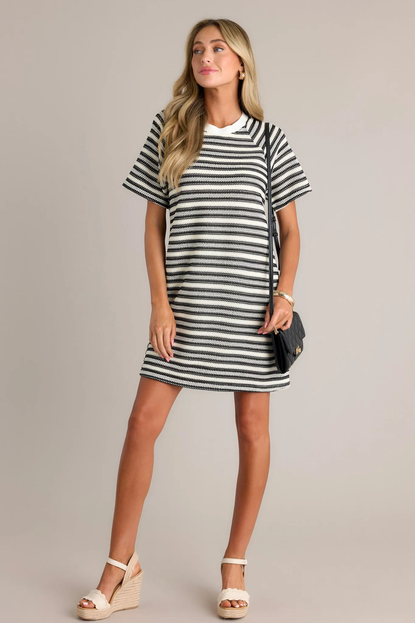 Classic Comfort Black Stripe Knit Mini Dress