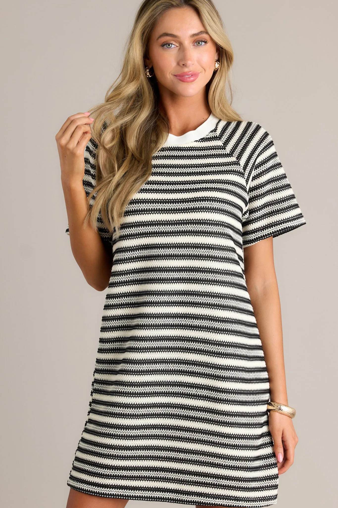 Classic Comfort Black Stripe Knit Mini Dress