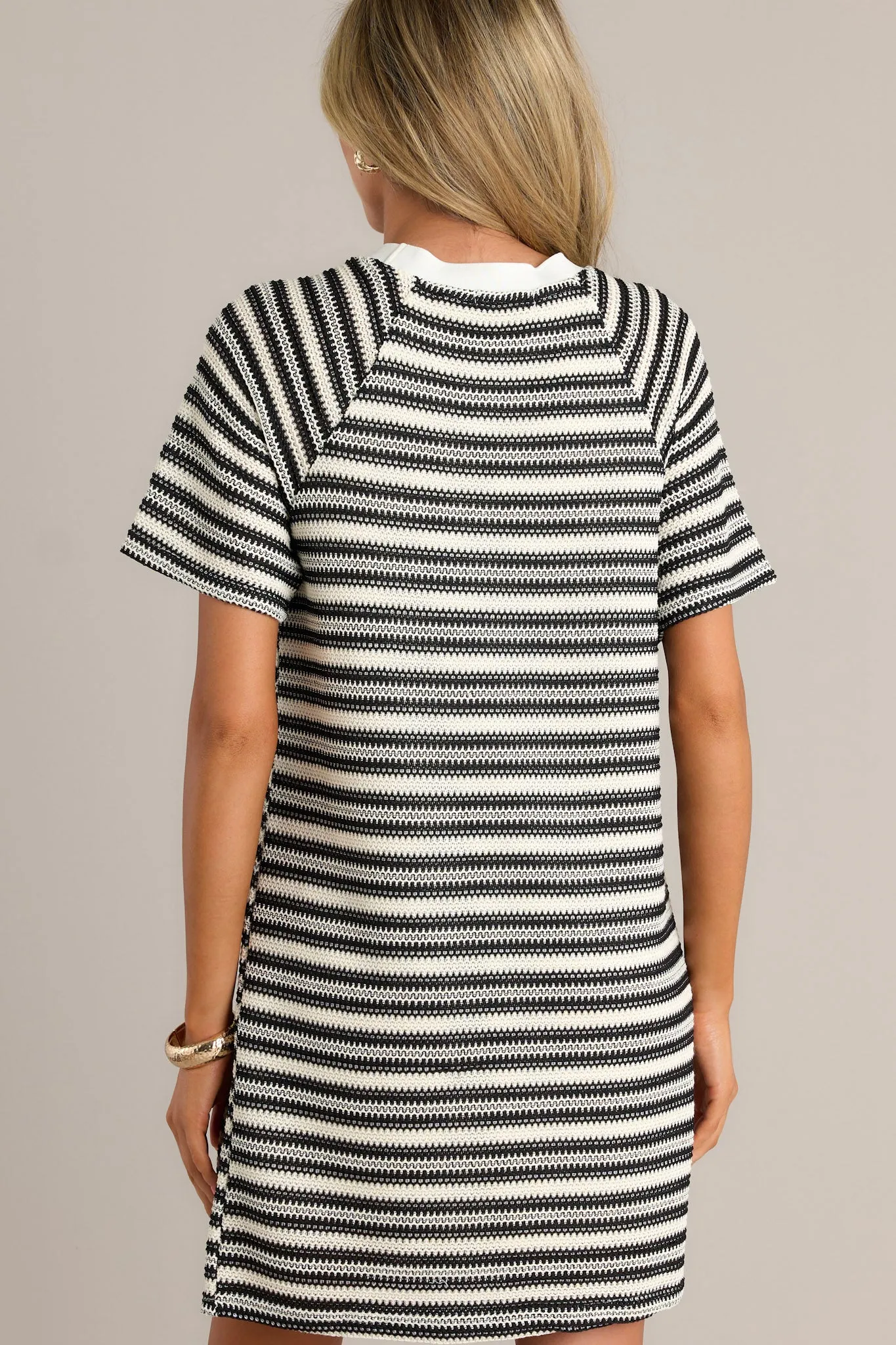 Classic Comfort Black Stripe Knit Mini Dress