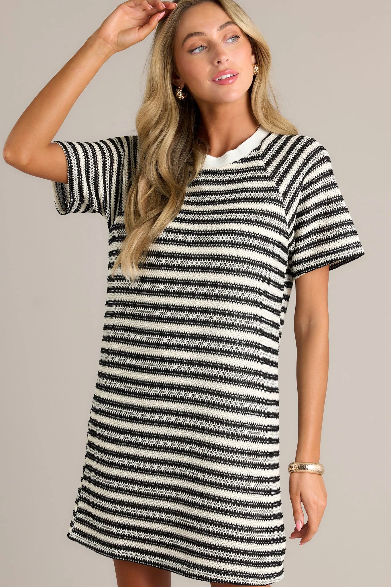 Classic Comfort Black Stripe Knit Mini Dress