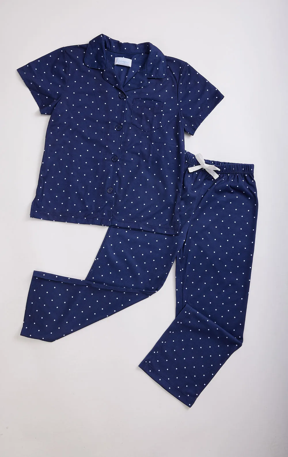 Classic Polka-Dot Short Sleeve Button-Front Girls Pajamas