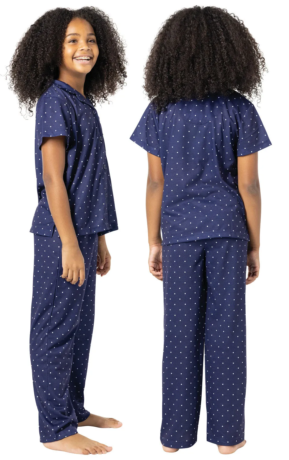 Classic Polka-Dot Short Sleeve Button-Front Girls Pajamas