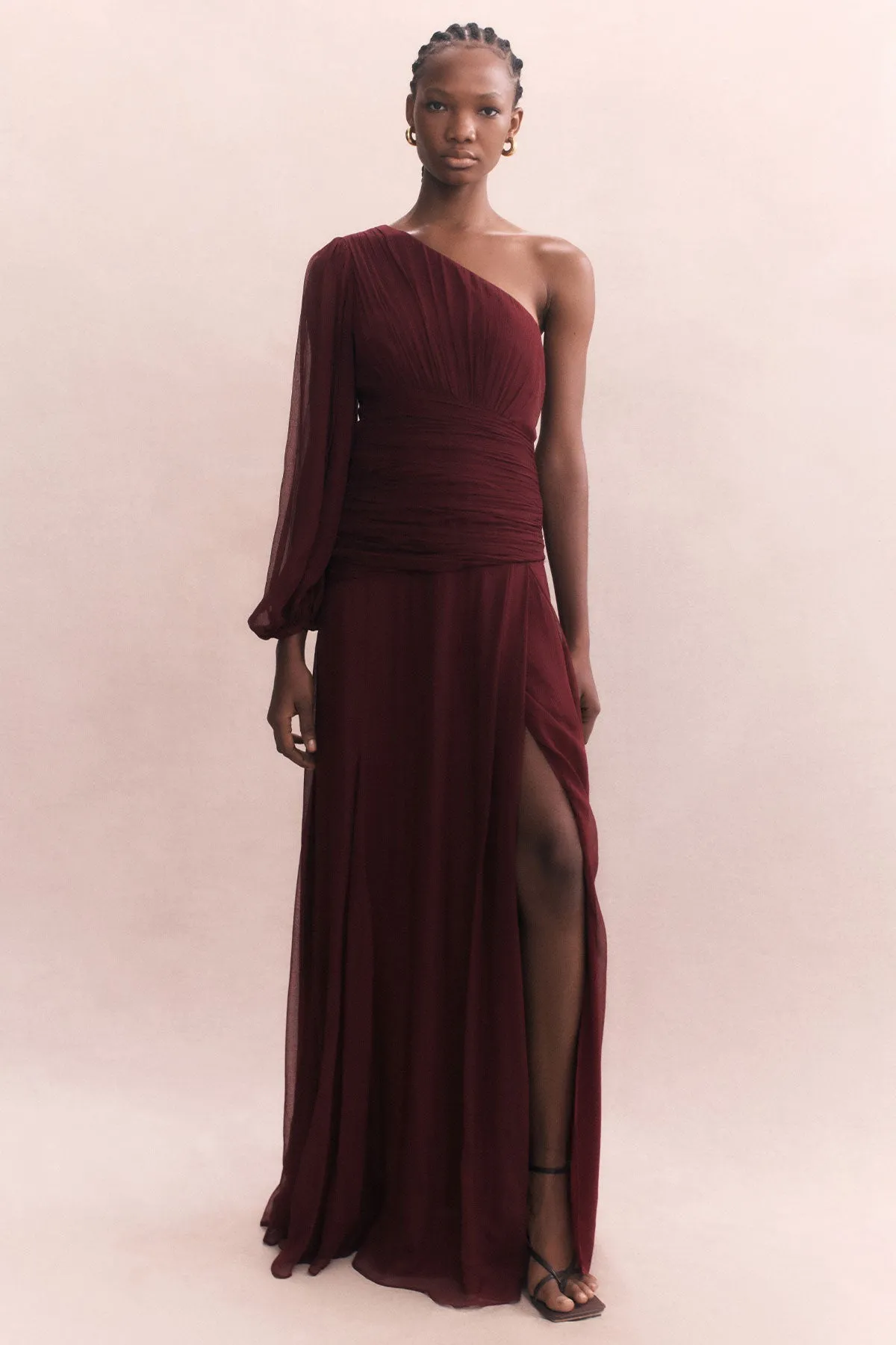 CLAUDE ONE SHOULDER SIDE SPLIT MAXI DRESS - SANGRIA