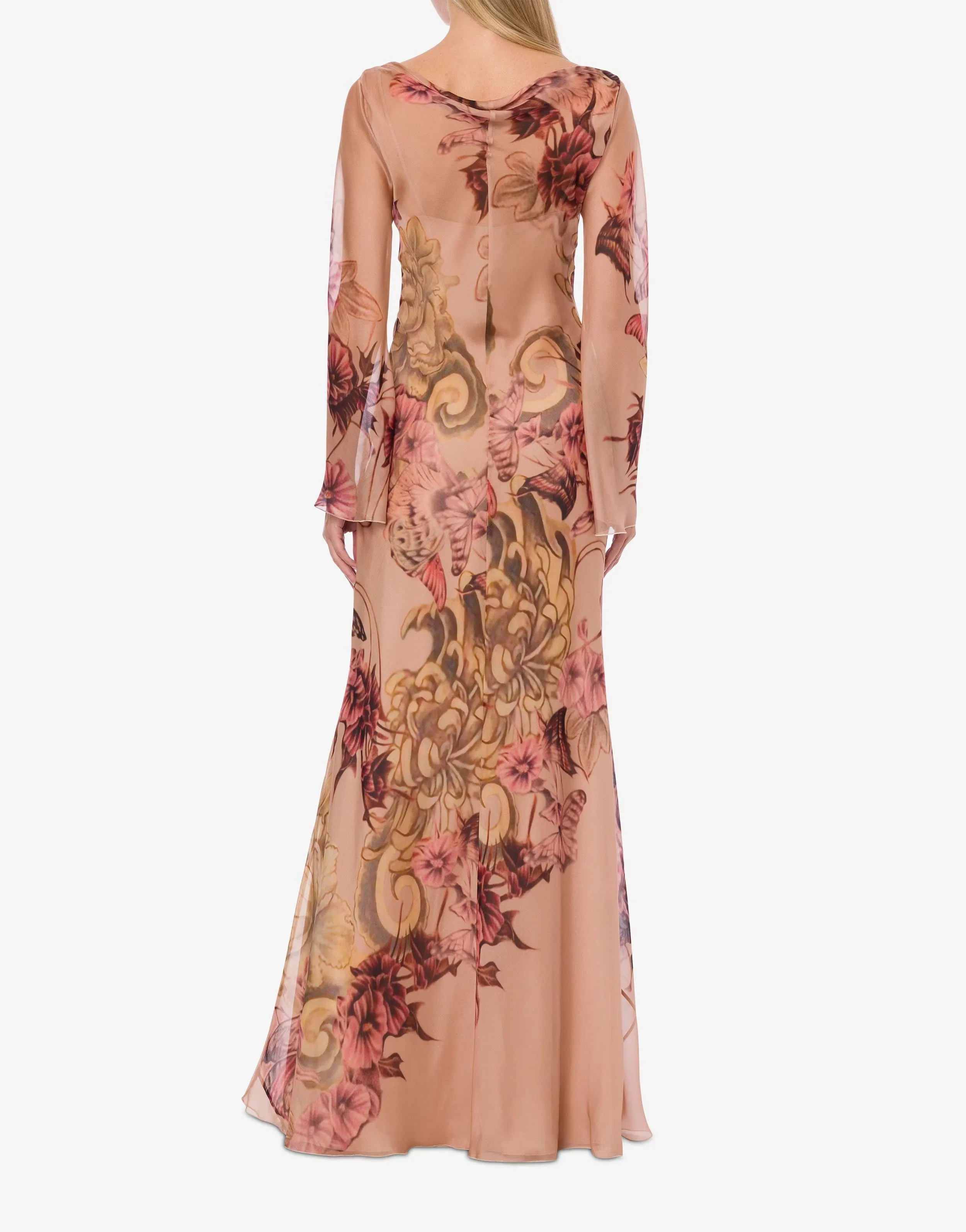 Dress In Silk Chiffon With Tattoo Print