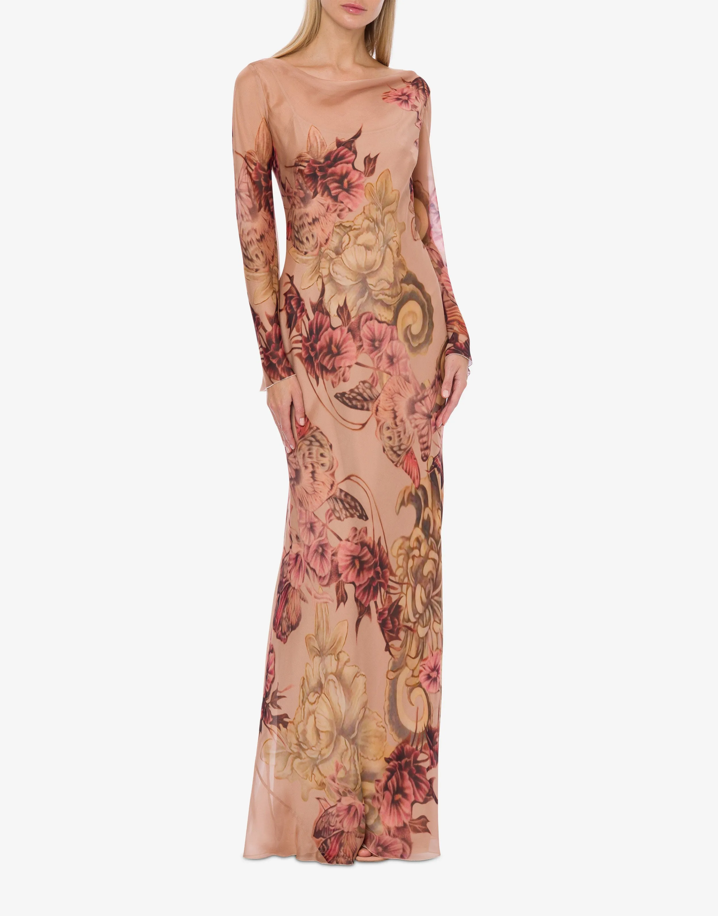 Dress In Silk Chiffon With Tattoo Print