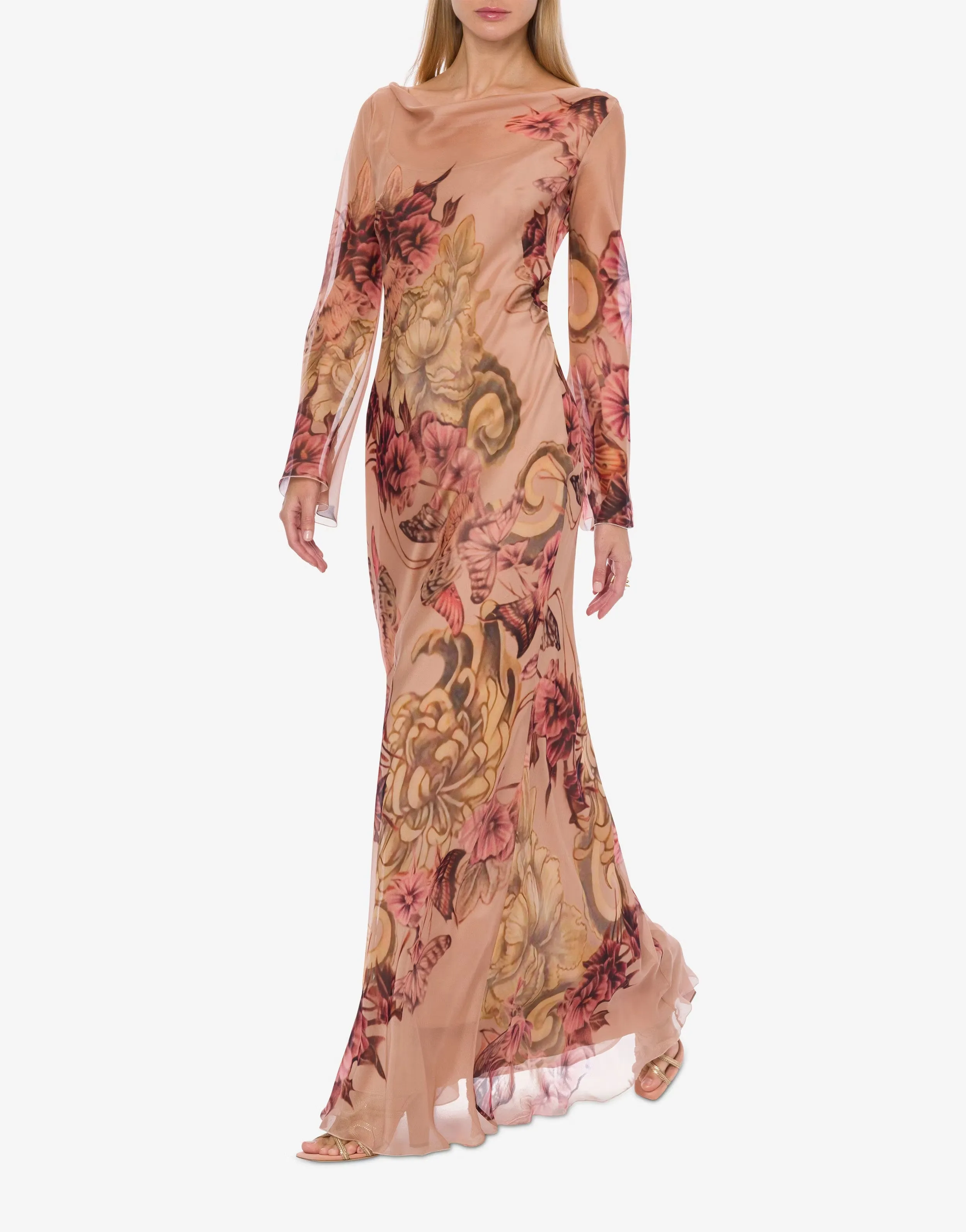 Dress In Silk Chiffon With Tattoo Print