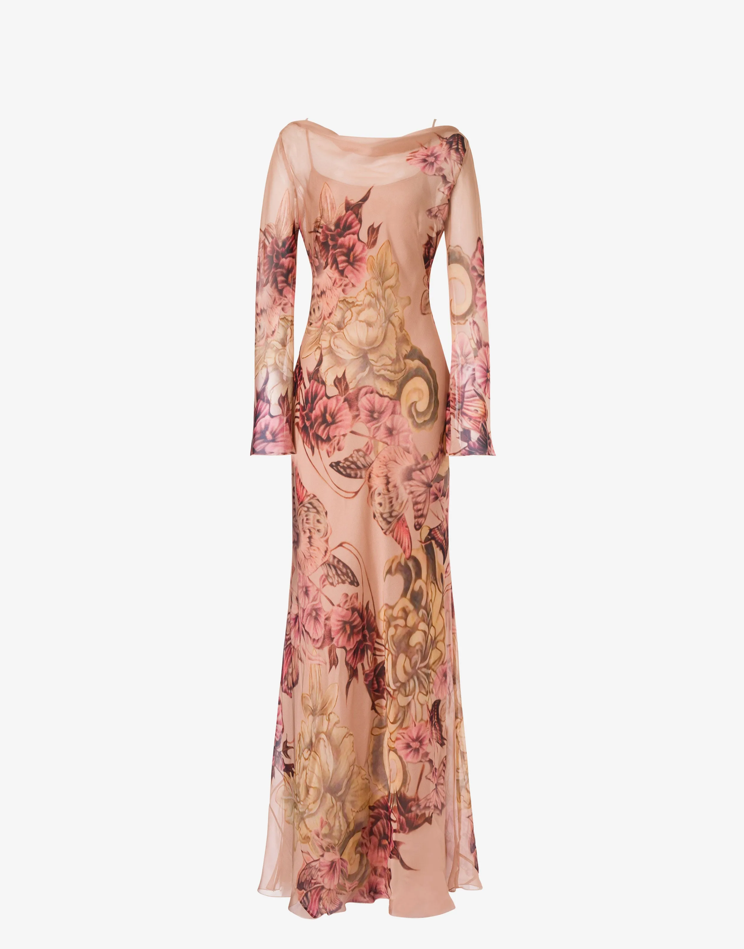 Dress In Silk Chiffon With Tattoo Print