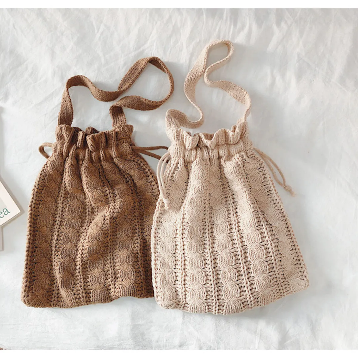 Elena Handbags Handmade Cotton Knitted Drawstring Bag