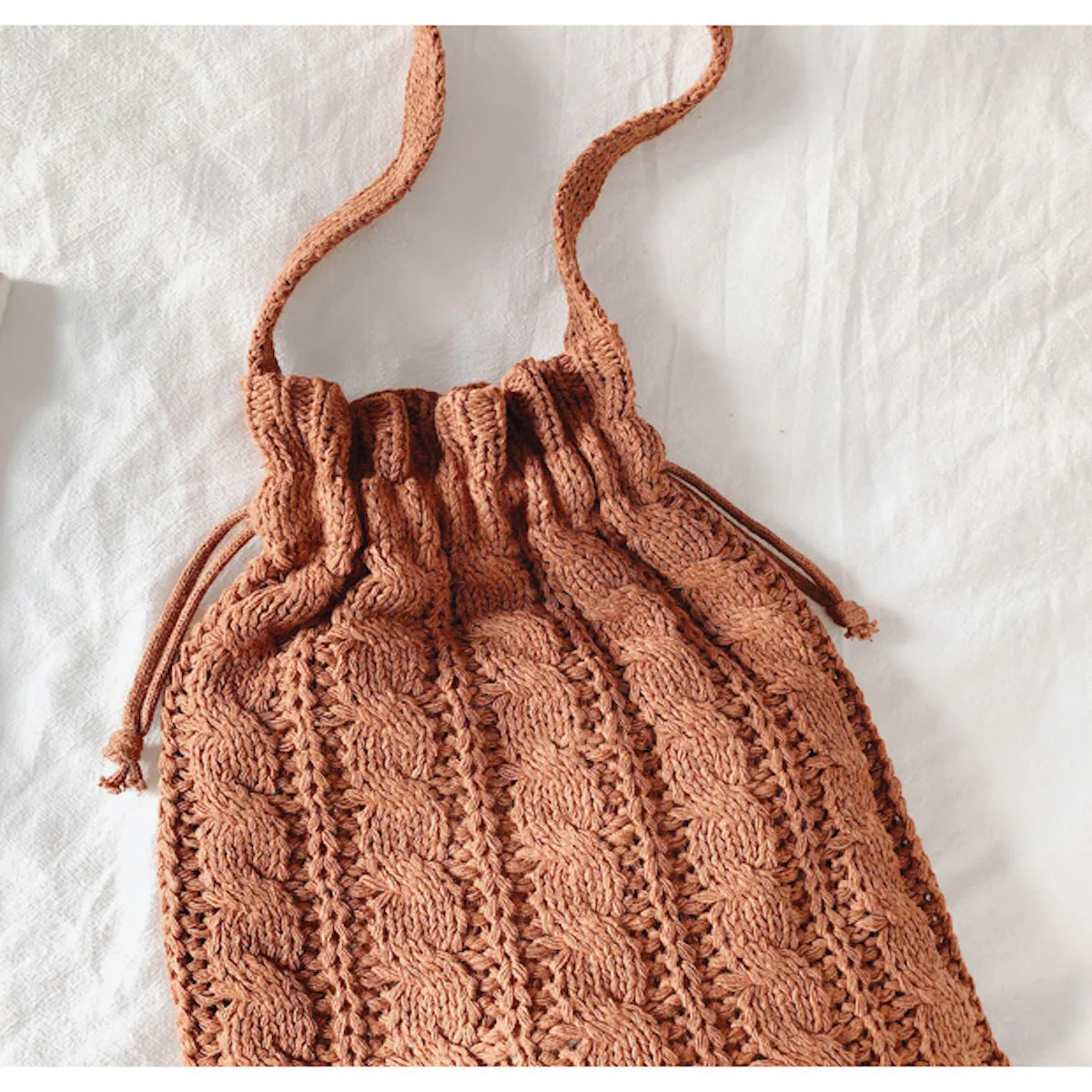 Elena Handbags Handmade Cotton Knitted Drawstring Bag