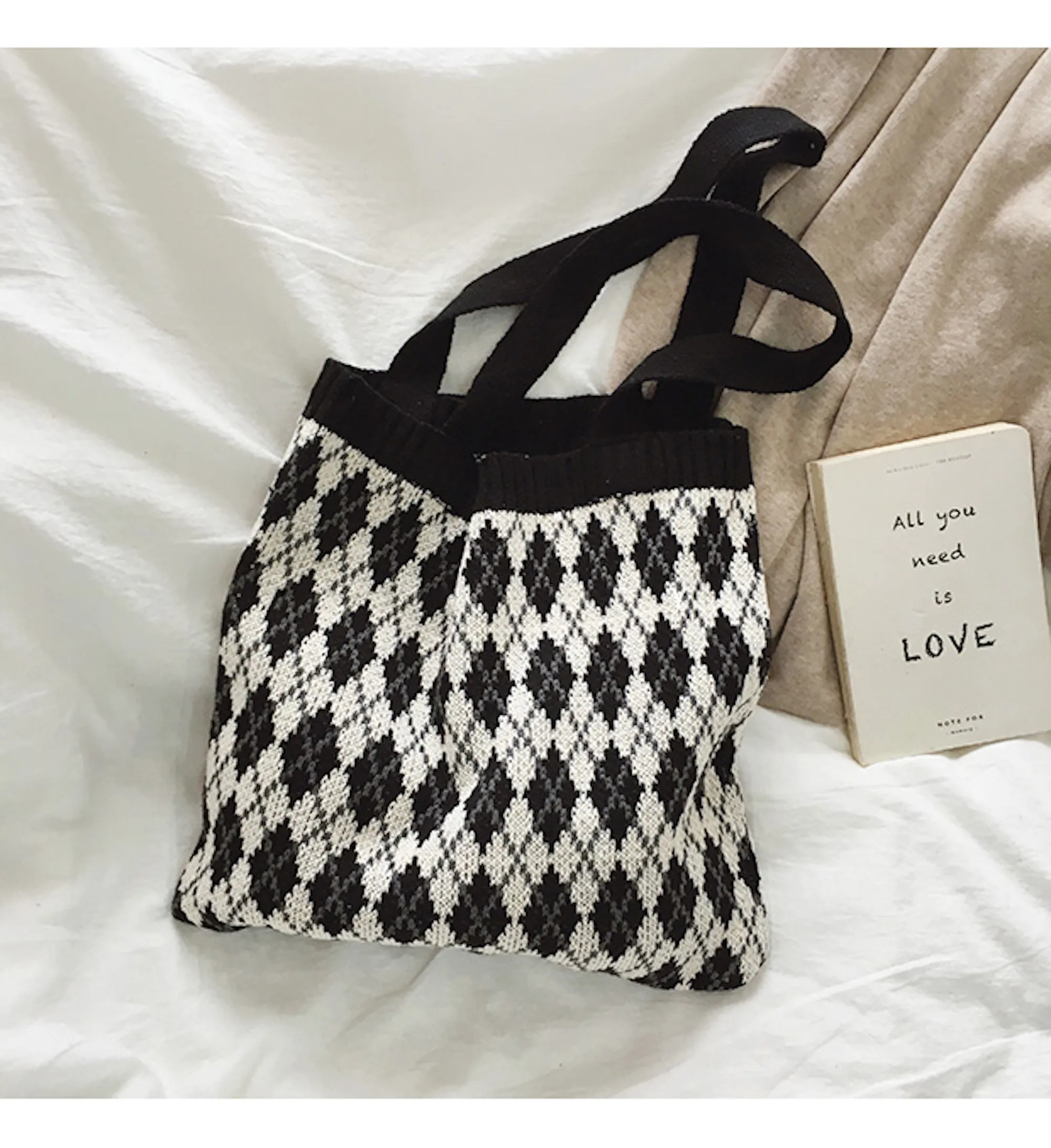 Elena Handbags Retro Argyle Knit Bag