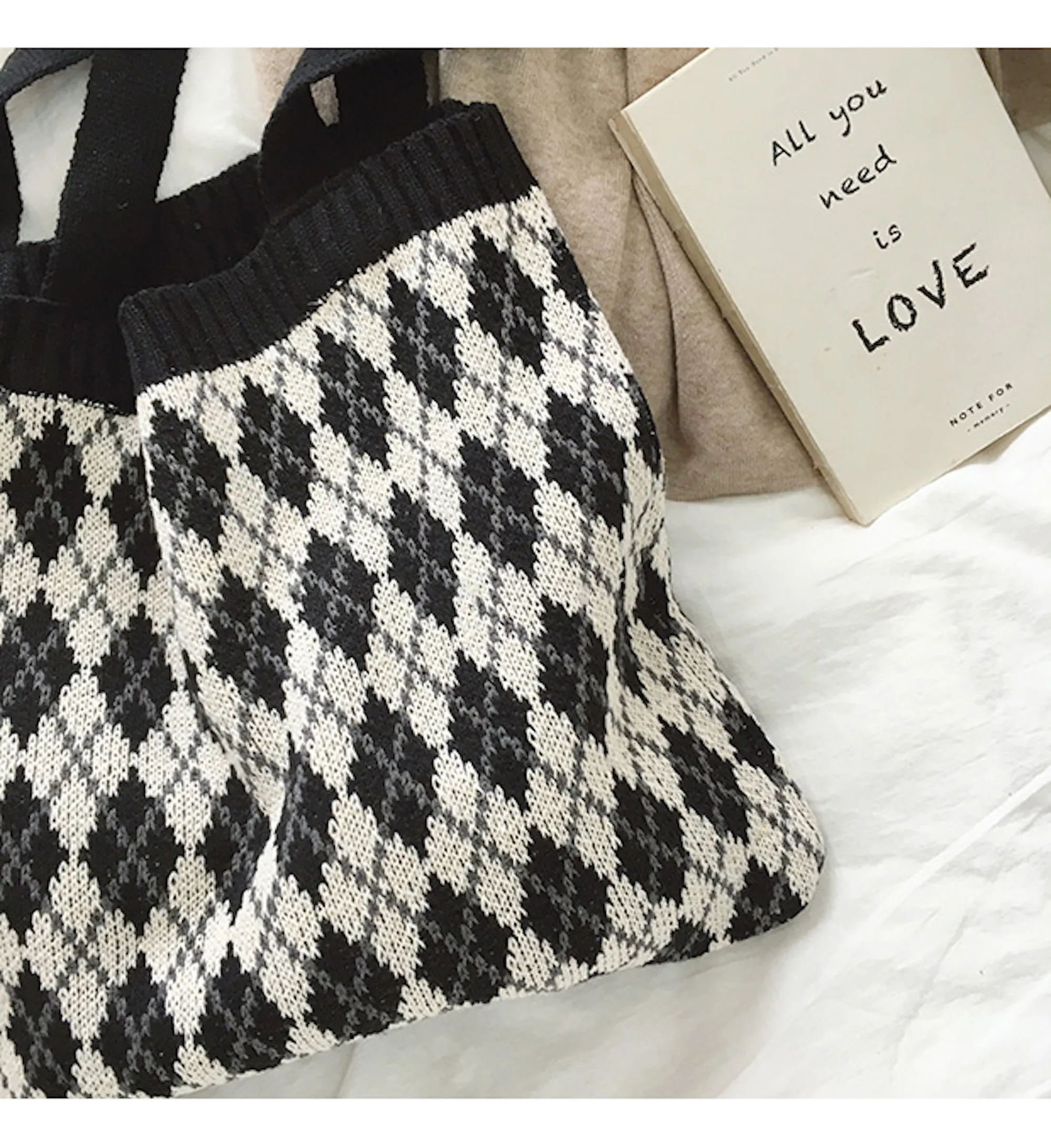 Elena Handbags Retro Argyle Knit Bag