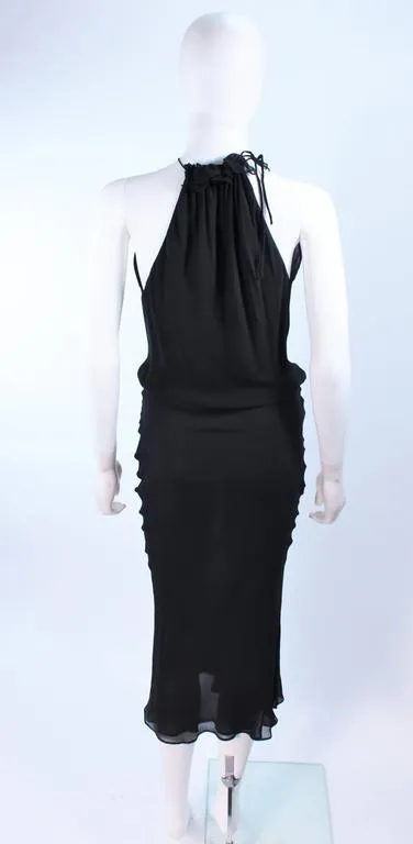 EMANUEL UNGARO Black Silk Chiffon Bias Cut Halter Dress Size 42