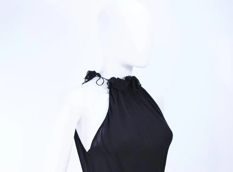 EMANUEL UNGARO Black Silk Chiffon Bias Cut Halter Dress Size 42