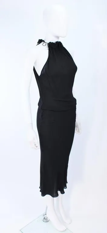 EMANUEL UNGARO Black Silk Chiffon Bias Cut Halter Dress Size 42