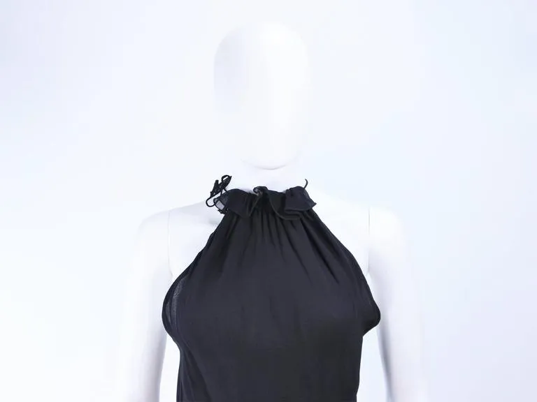 EMANUEL UNGARO Black Silk Chiffon Bias Cut Halter Dress Size 42