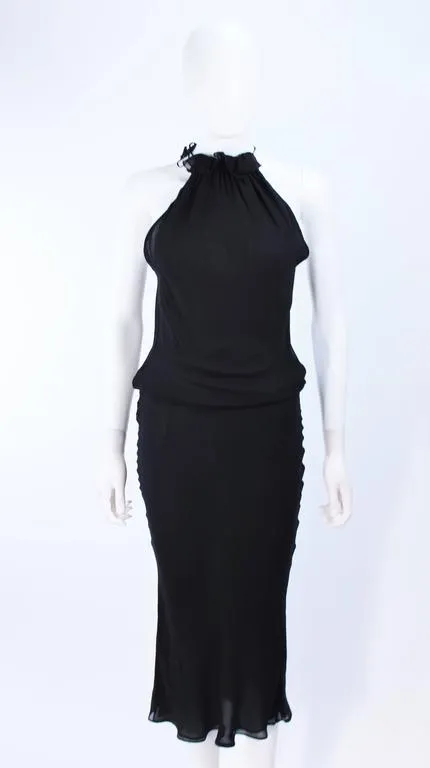 EMANUEL UNGARO Black Silk Chiffon Bias Cut Halter Dress Size 42