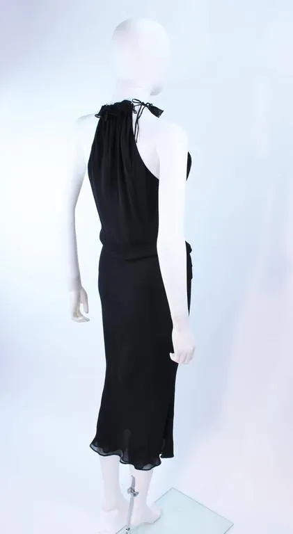 EMANUEL UNGARO Black Silk Chiffon Bias Cut Halter Dress Size 42