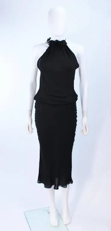 EMANUEL UNGARO Black Silk Chiffon Bias Cut Halter Dress Size 42