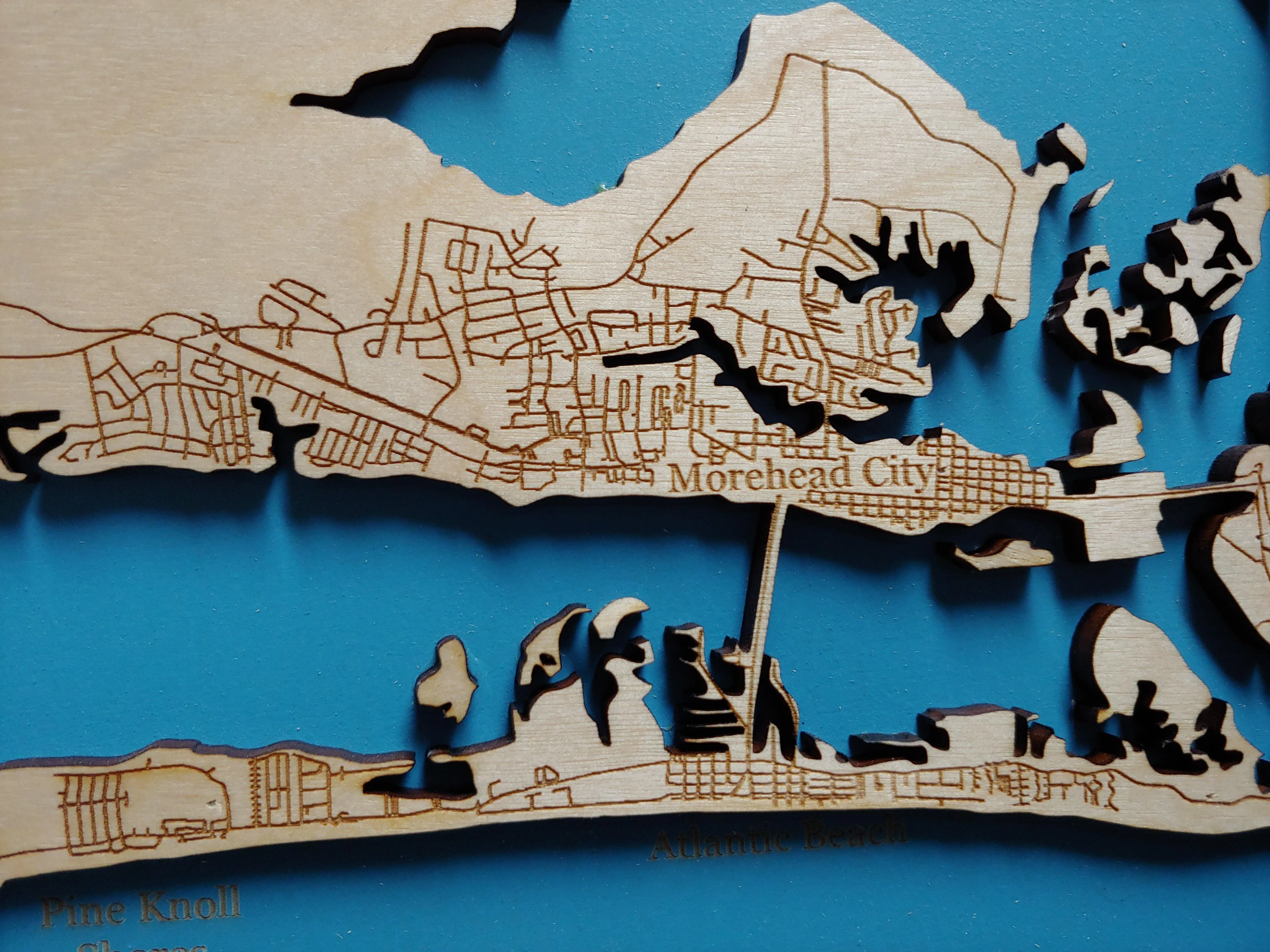 Emerald Isle, North Carolina Coastal Map - laser cut wood map