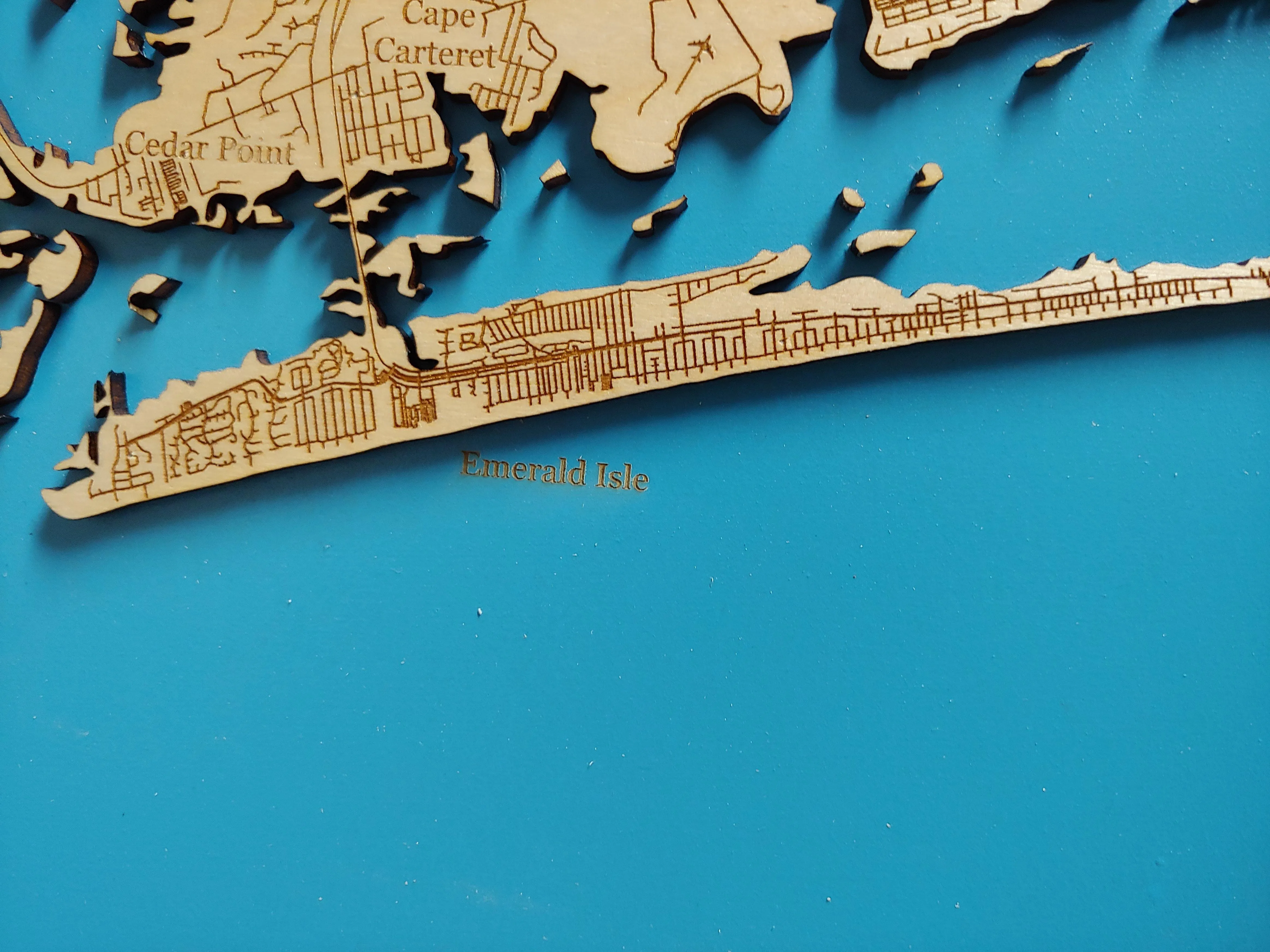 Emerald Isle, North Carolina Coastal Map - laser cut wood map