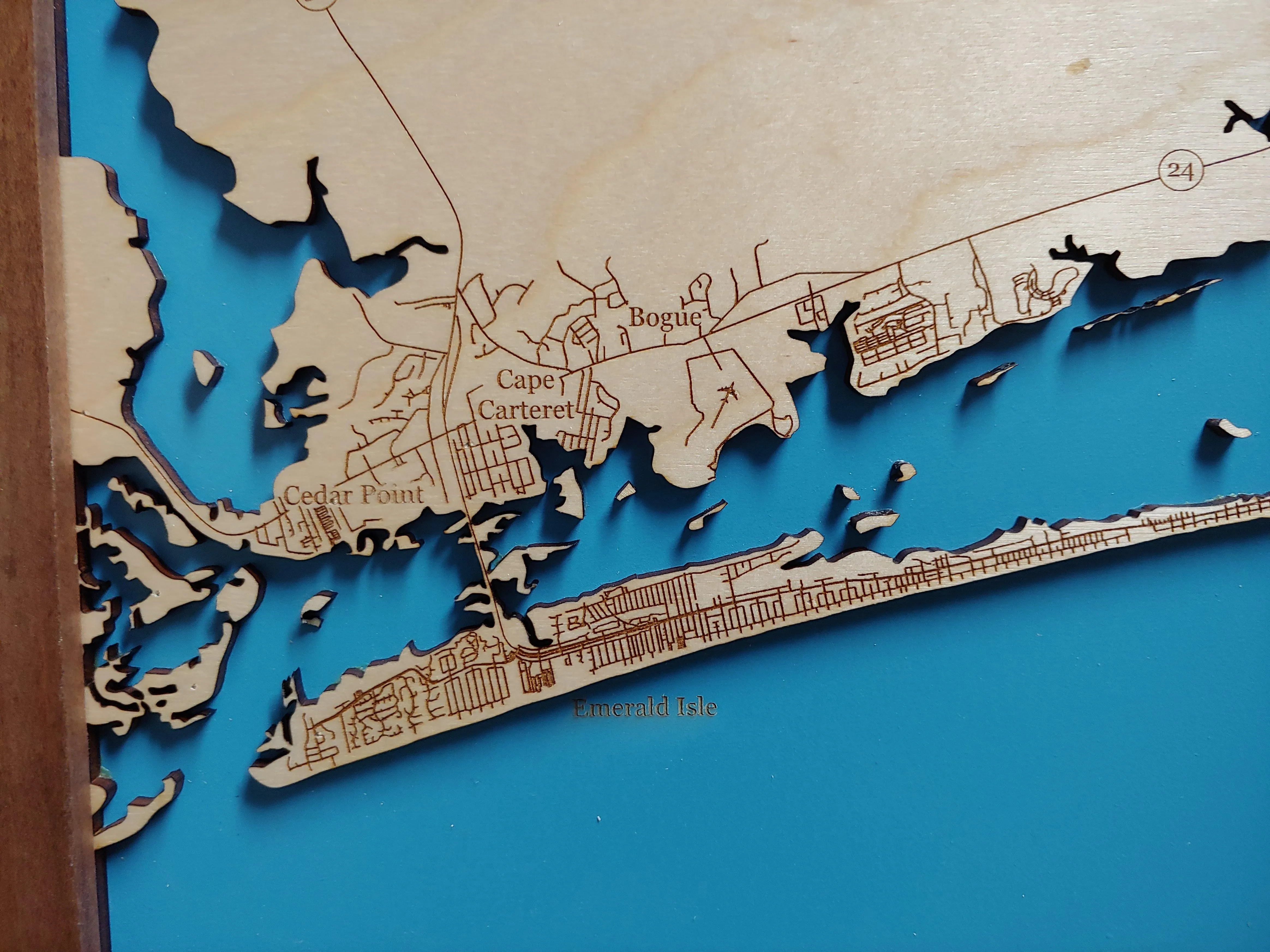 Emerald Isle, North Carolina Coastal Map - laser cut wood map