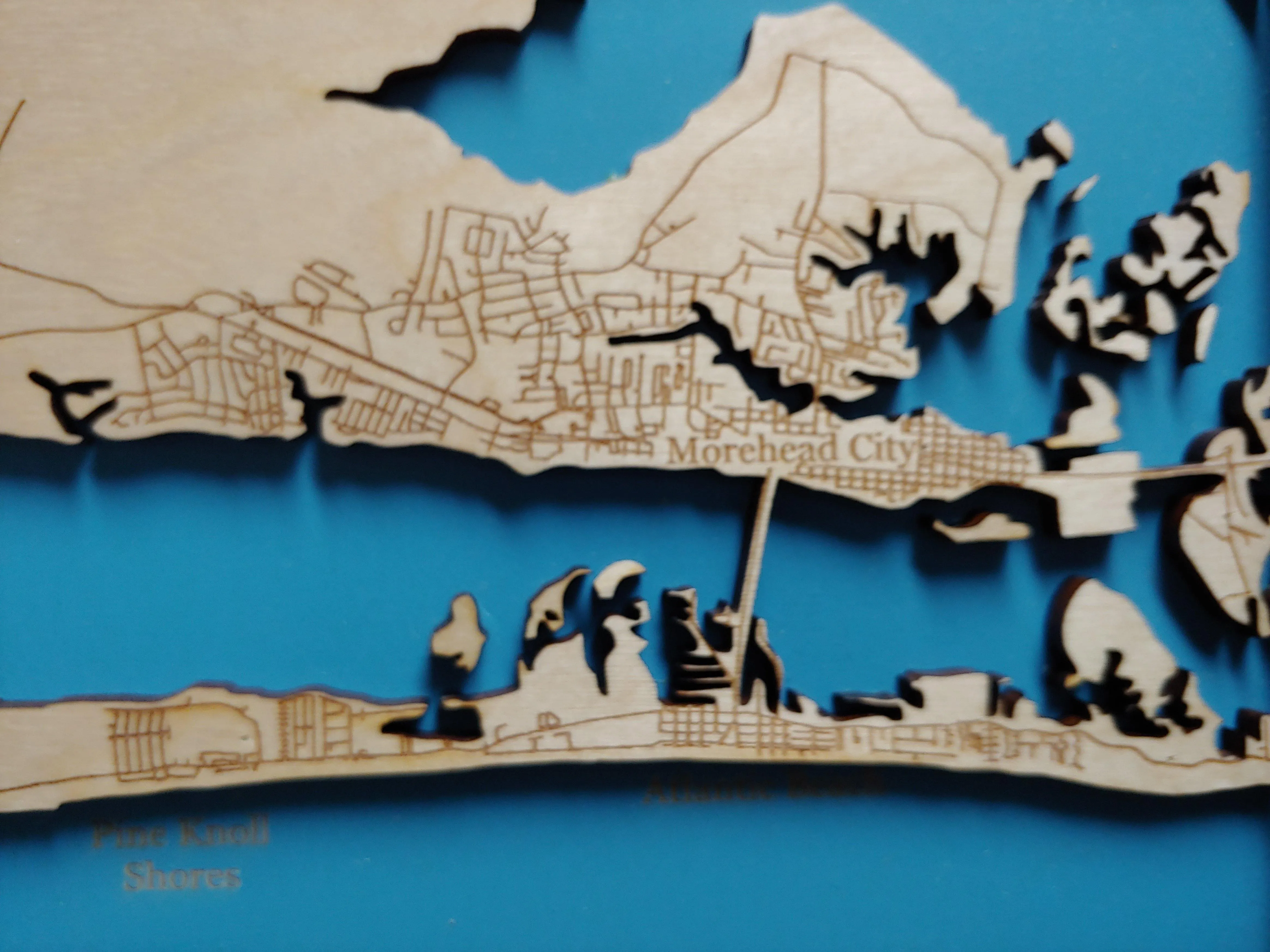 Emerald Isle, North Carolina Coastal Map - laser cut wood map