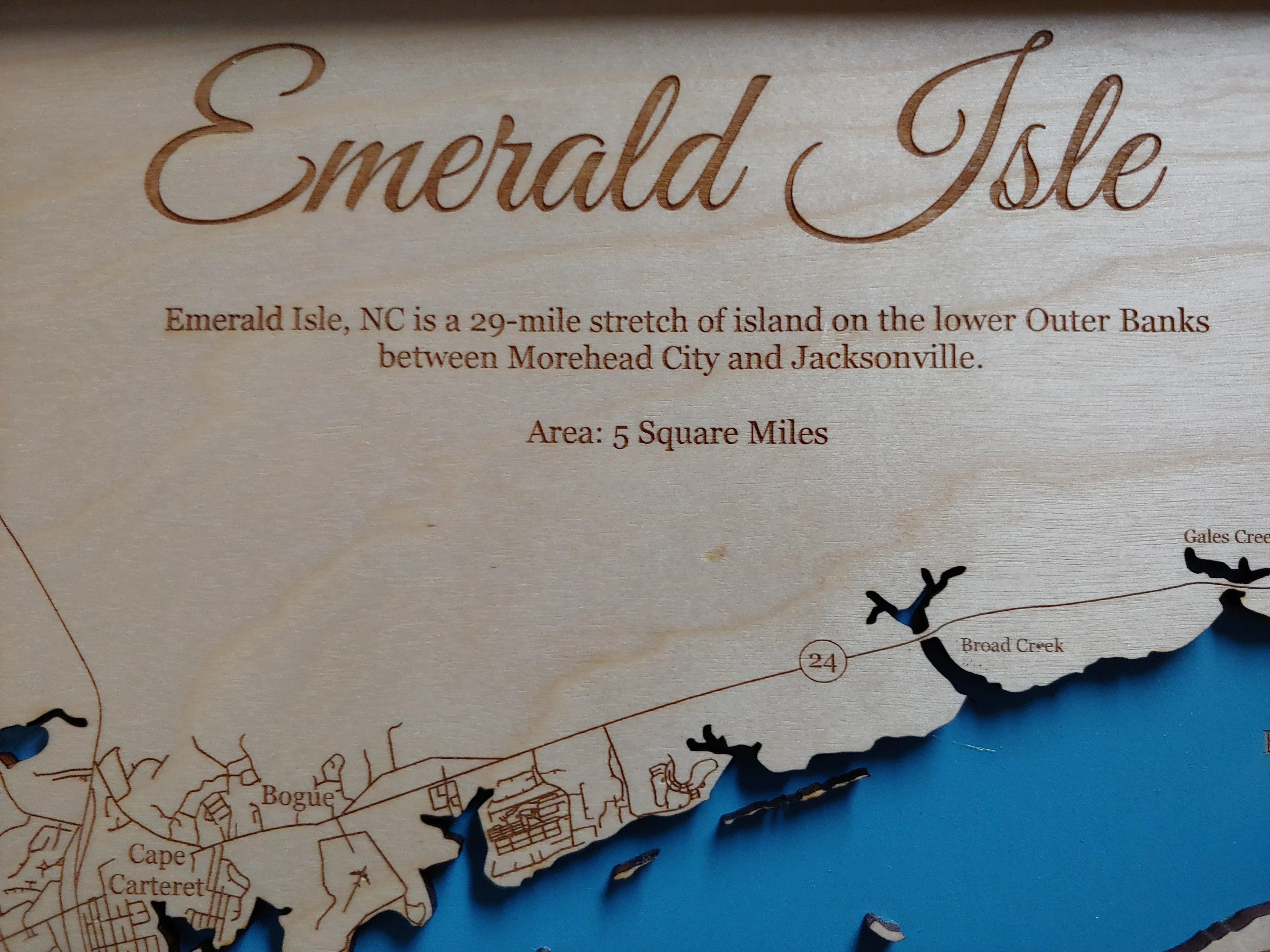 Emerald Isle, North Carolina Coastal Map - laser cut wood map