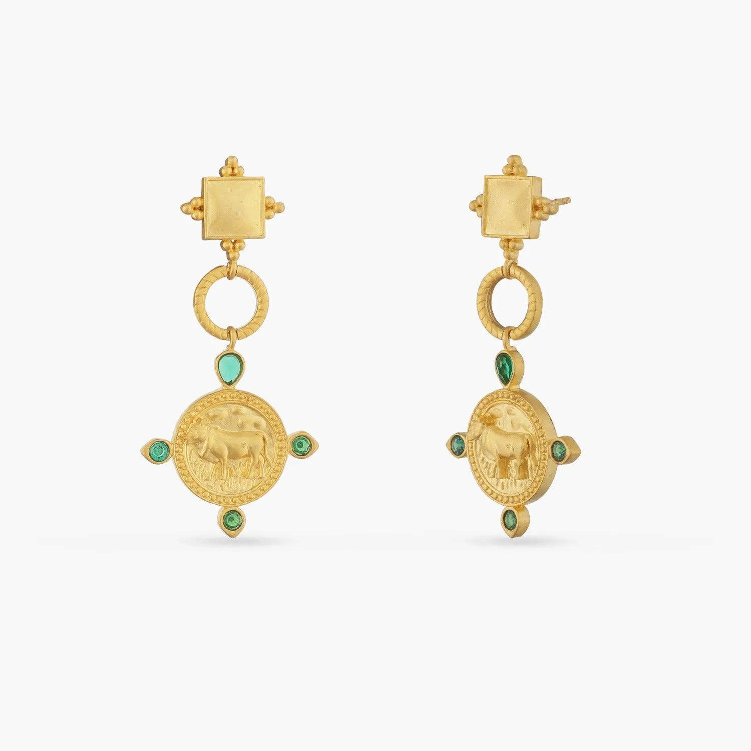 Emerald Taurus Zodiac Gold Plated Silver Drop Earrings