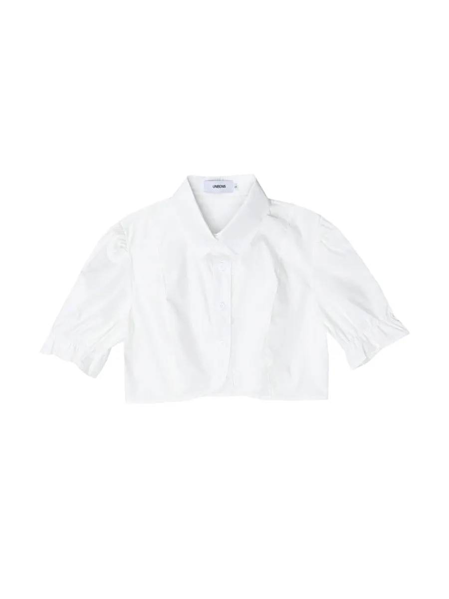 French Sweet White Crop Shirt