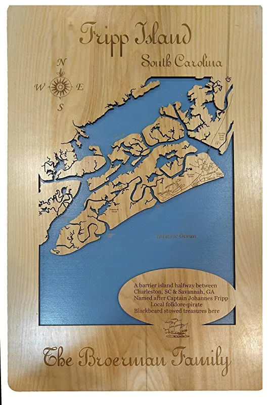 Fripp Island, South Carolina - laser cut wood map