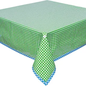 Gingham Lime Oilcloth Tablecloth with Blue Gingham Trim