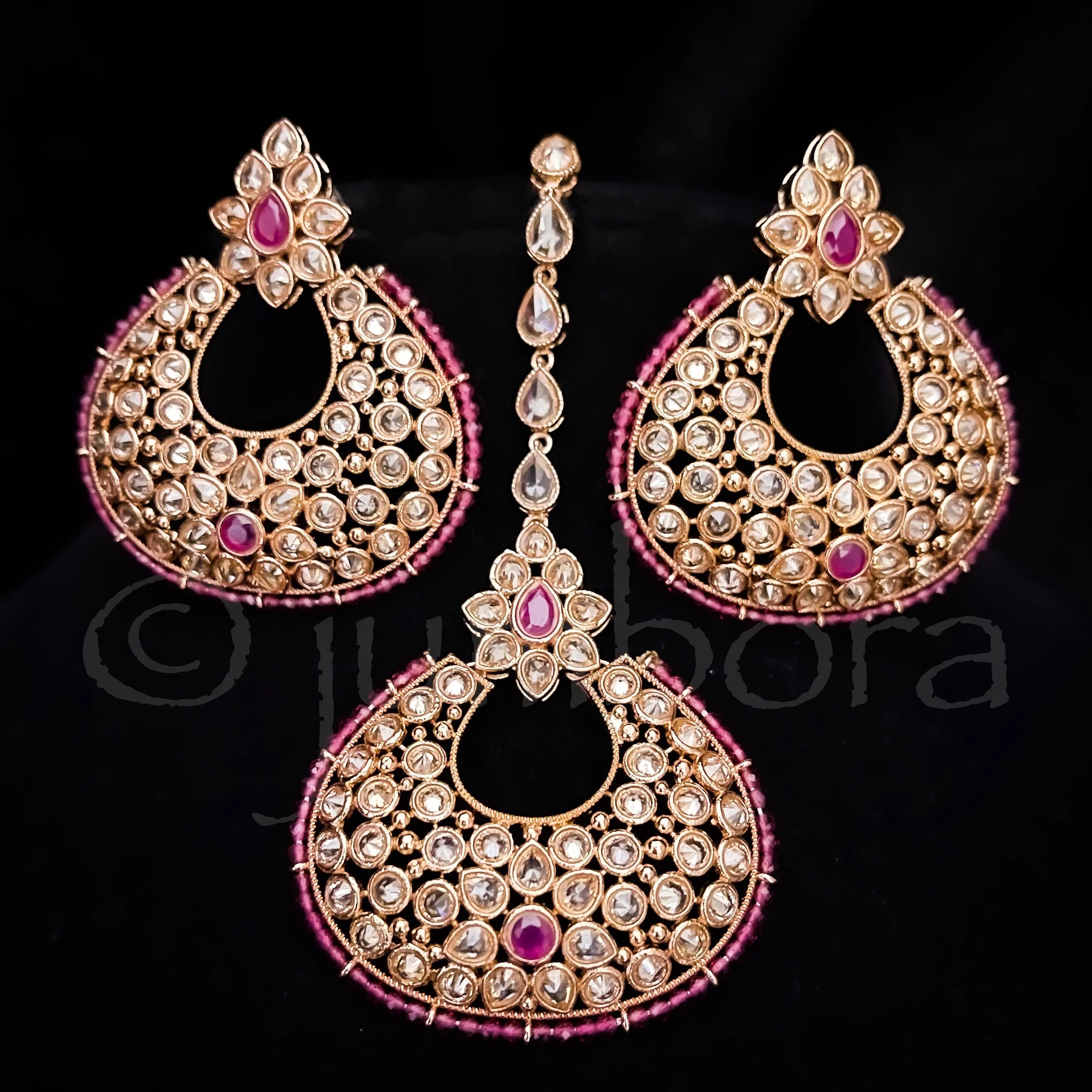 Glam Rose Gold Earring & Tikka Set