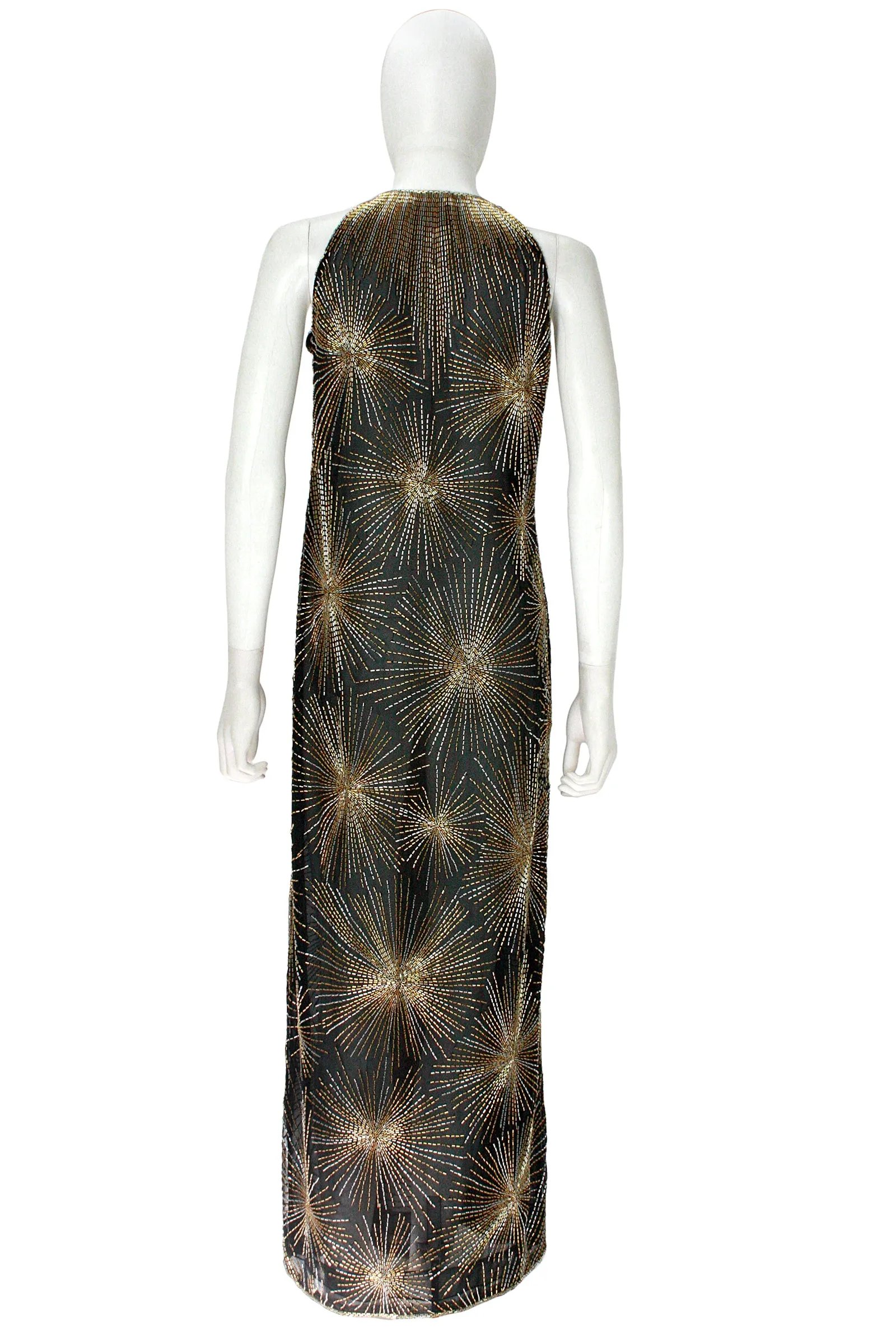 HALSTON 1970s Black Evening Dress  & Jacket with Beaded Fireworks