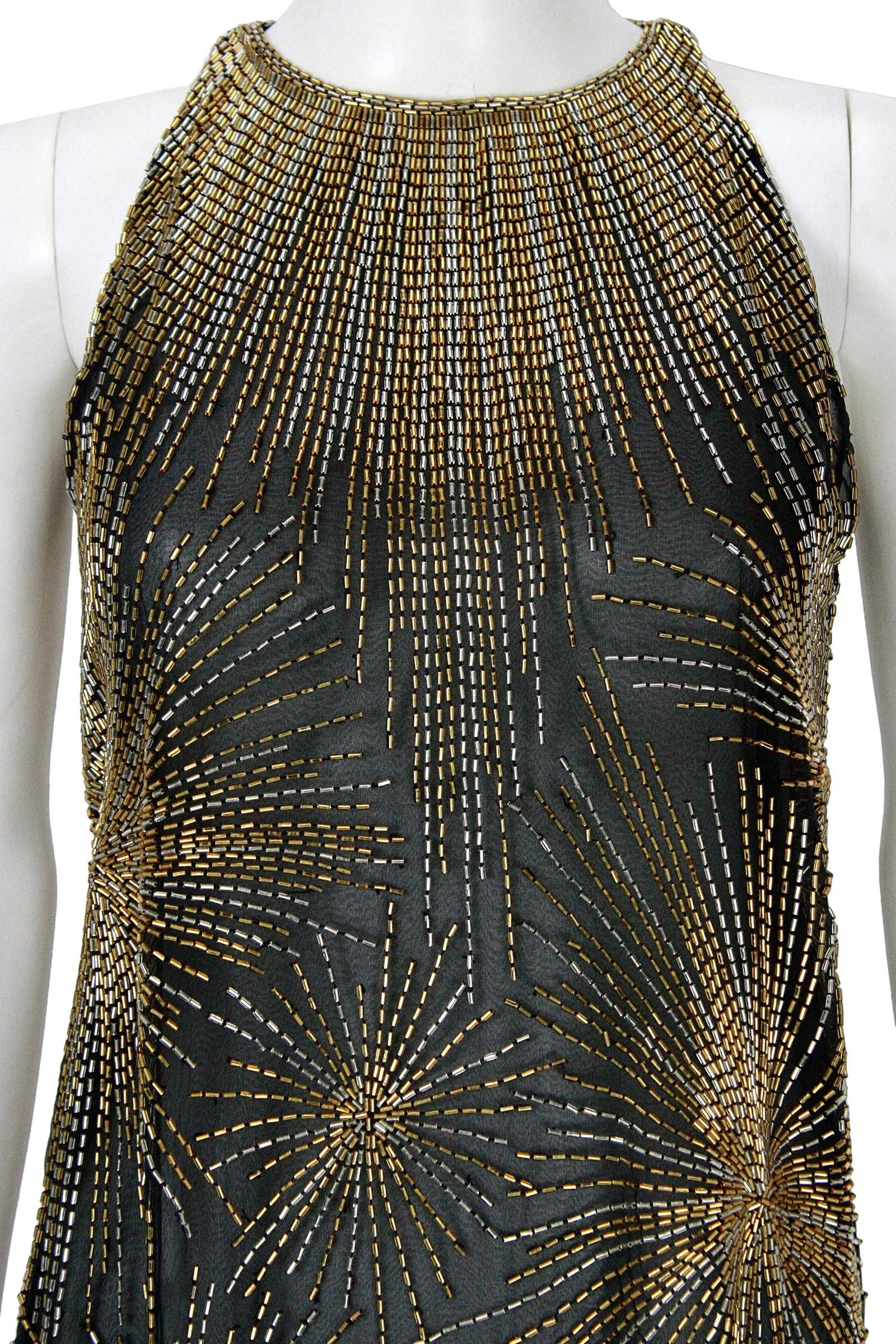 HALSTON 1970s Black Evening Dress  & Jacket with Beaded Fireworks