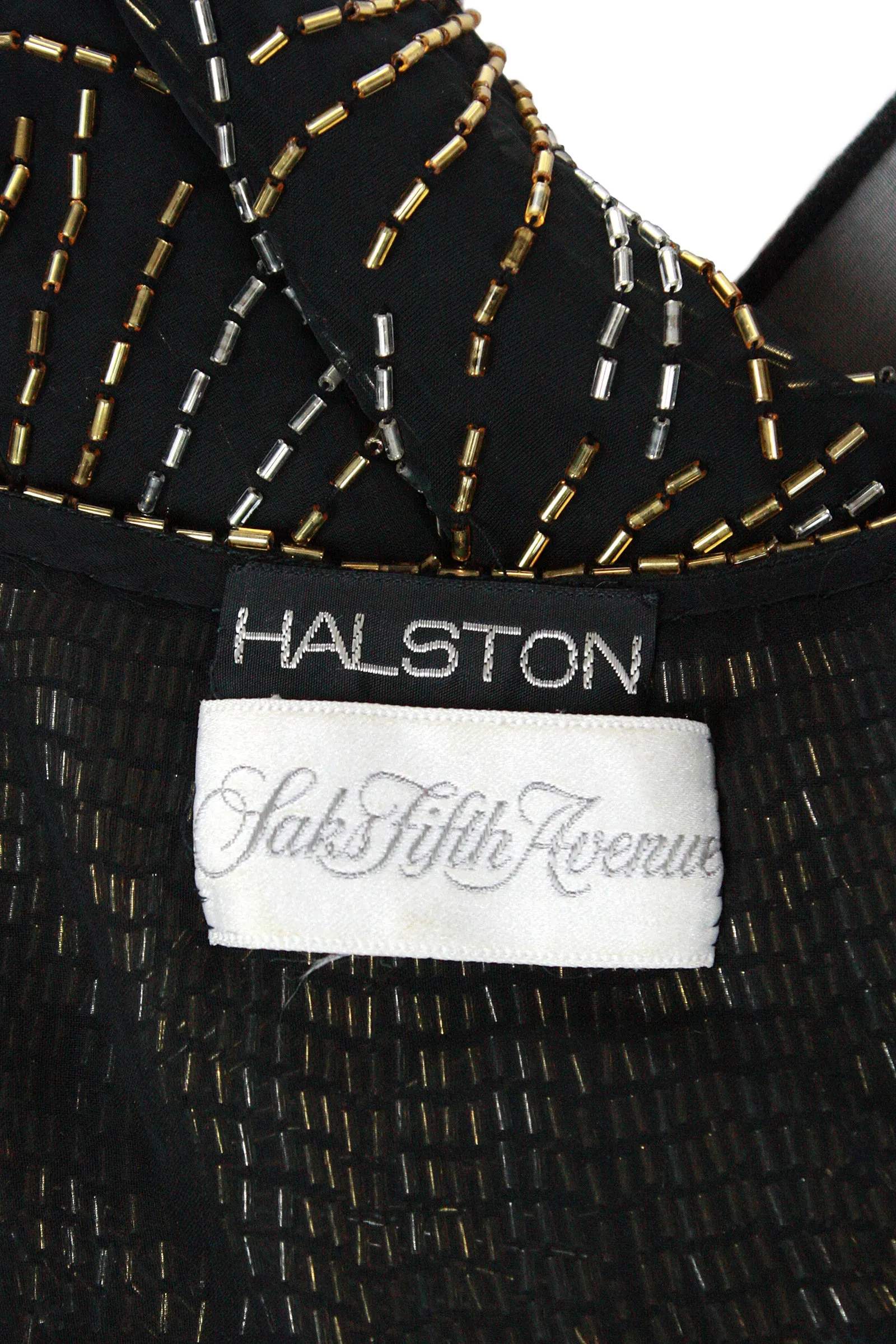 HALSTON 1970s Black Evening Dress  & Jacket with Beaded Fireworks