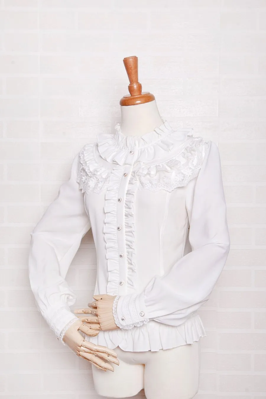 High Collar Webbing Lace Blouse