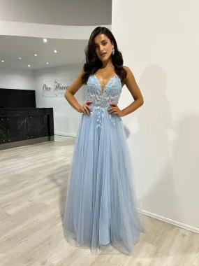 Honey Couture JARRISSA Blue Tulle A Line Formal Dress