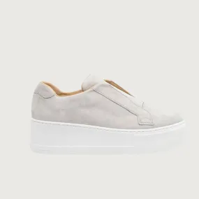 Jane Galland Light Grey Suede Flatform Laceless Trainers