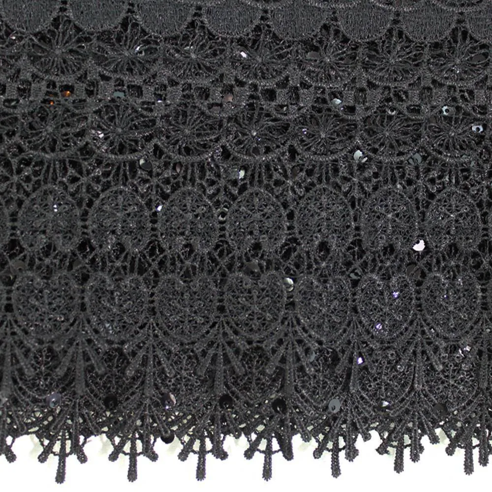 Lace & Sequin Evening Wrap - Black