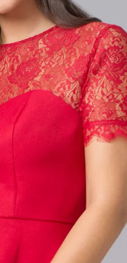 Lace Red Dip Hem Dress