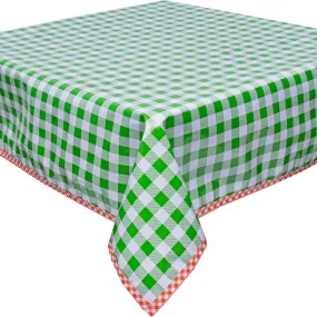 Large Gingham Lime Oilcloth Tablecloth with Orange Gingham Trim