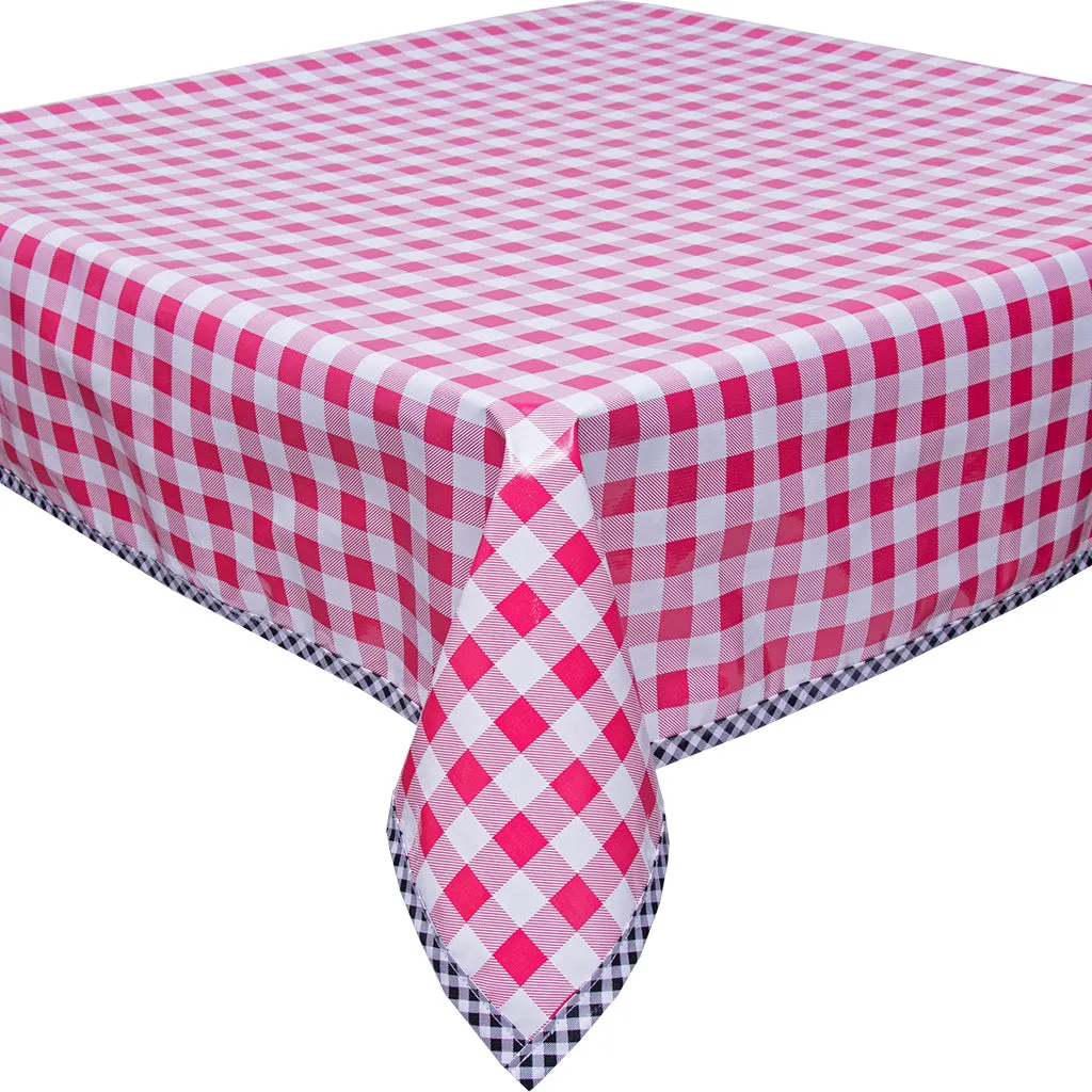 Large Gingham Pink Oilcloth Tablecloth with Black Gingham Trim