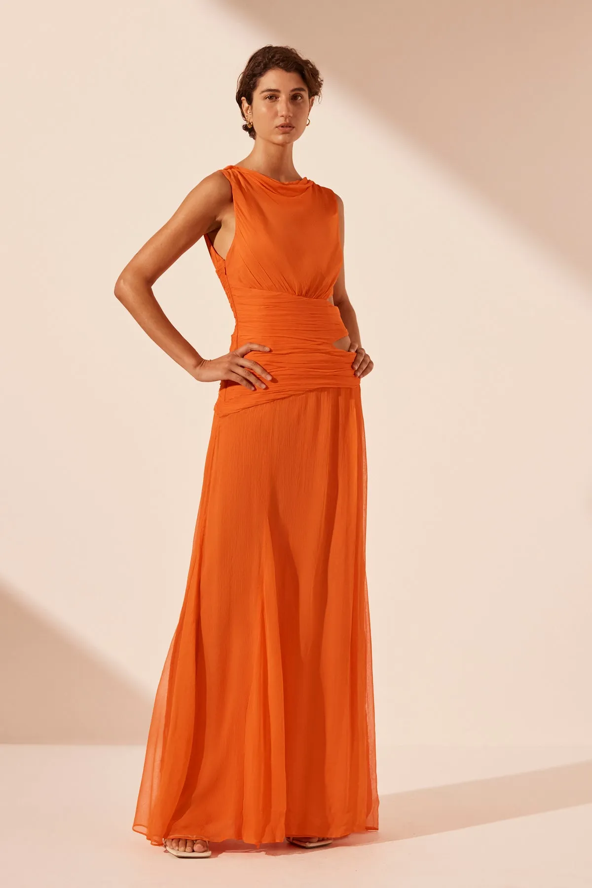 LAYLA CUT OUT SIDE SPLIT MAXI DRESS - FLAME ORANGE