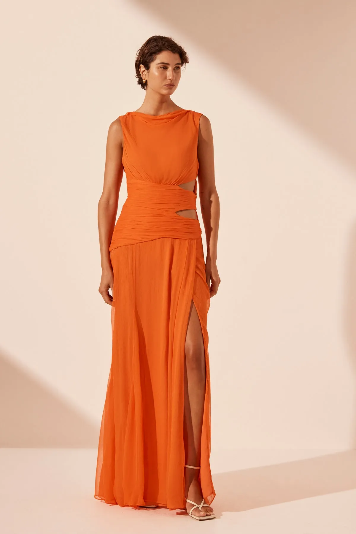 LAYLA CUT OUT SIDE SPLIT MAXI DRESS - FLAME ORANGE