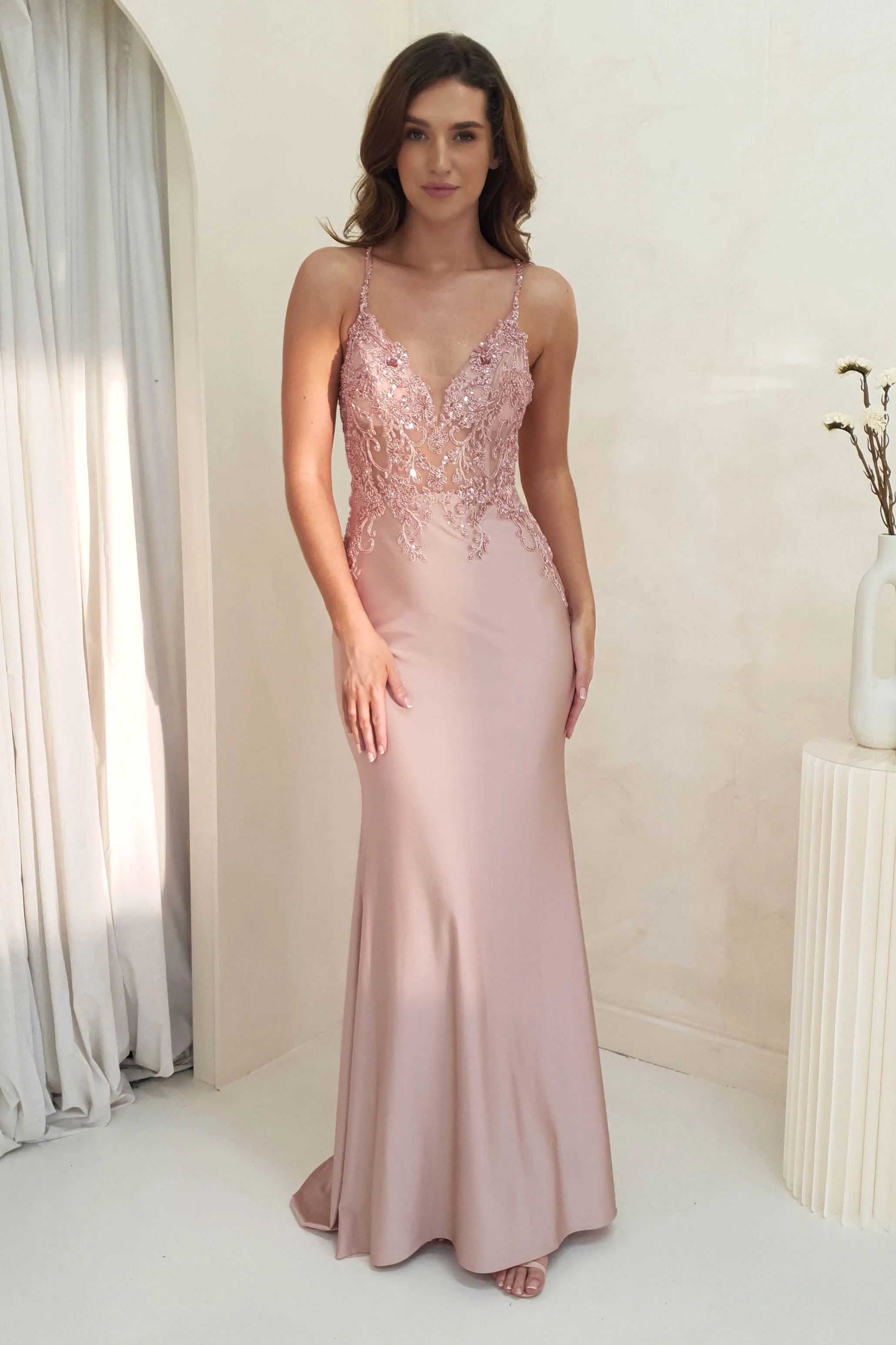 Leova Embellished Bodycon Gown | Rose