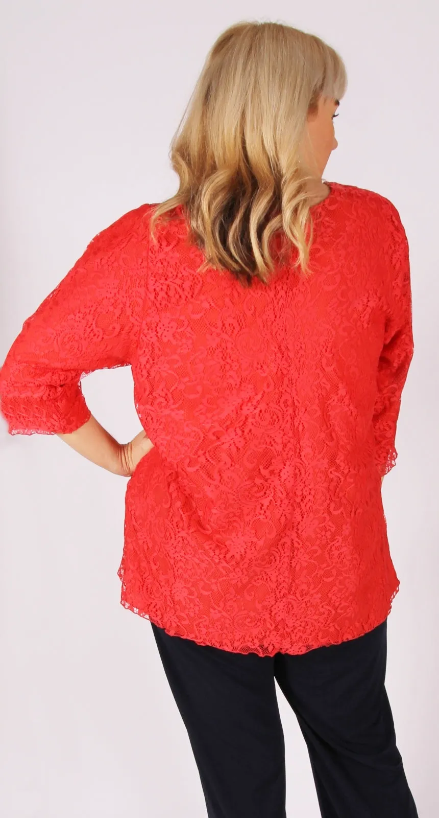 Lovely Lace Round Neck Top Coral