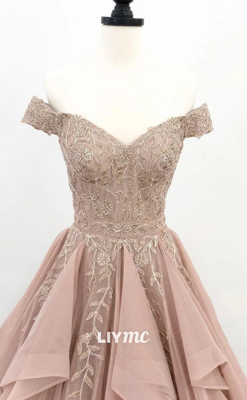 LP1920 - Elegant off Shoulder Lace Long Prom Dress, Lace Evening Dress